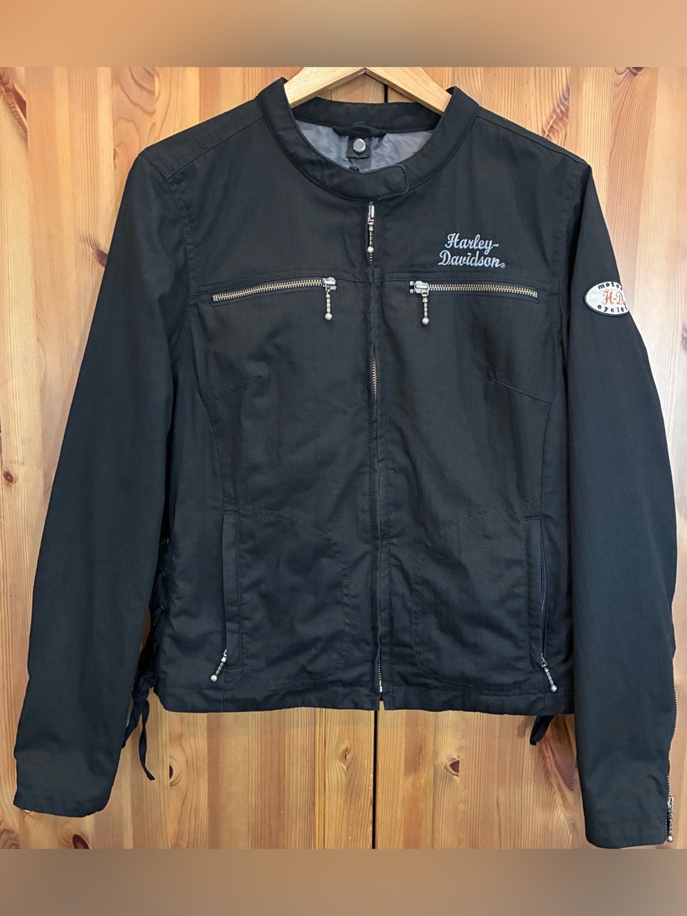 Harley Davidson Horizon Biker Jacket Big Logo Wings Vintage Lace Up Womens Small
